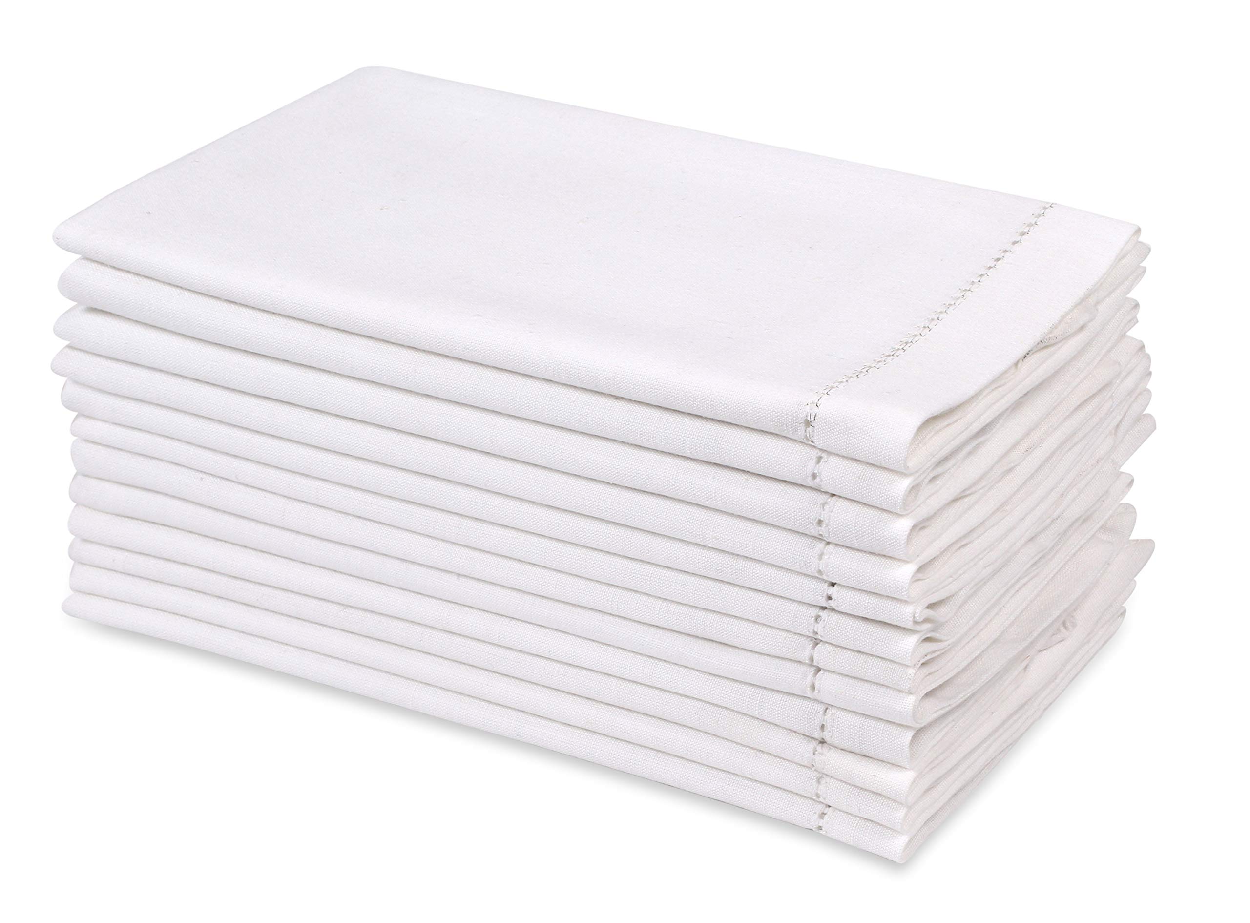 Decorative Cloth dinner Napkins With Hemstitched-Flax Cotton -White color,20x20,Wedding / Cocktails Napkins, Mitered Corners,Machine Washable, Set of12