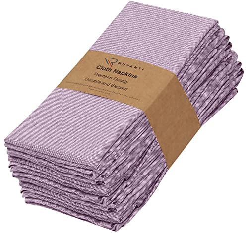 Ruvanti Cloth Napkins Set of 12, 18x18 Reusable Napkins Cloth Washable, Soft & Durable Table Napkins, Poly Cotton Fabric Dinner Napkins for Parties, Christmas, Thanksgiving, Weddings - Purple