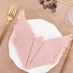 Socomi Handmade Cloth Napkins with Fringe Set of 12 Dusty Pink Cotton Linen Napkins 18"x18" Rustic Dinner Napkins Bulk for Wedding Party Baby Shower