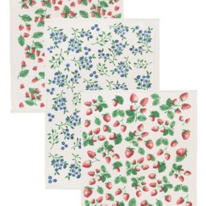 Now Designs Berry Patch Cotton Floursack Kitchen Dish Towels 20 x 30in, Set of 3, Red, Blue, Green, White