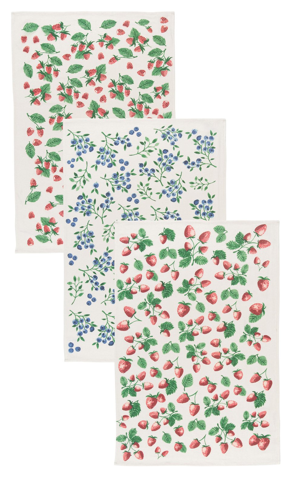 Now Designs Berry Patch Cotton Floursack Kitchen Dish Towels 20 x 30in, Set of 3, Red, Blue, Green, White