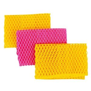 innovative dish washing net cloths/scourer - 100% odor free/quick dry - no more sponges with smell - perfect scrubber for washing dishes - 11 by 11 inches - 3pcs - yellow/pink/yellow or