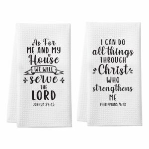 homythe christian gifts for women men, bible verse scripture kitchen towels with inspirational thoughts and prayers, religious christmas housewarming gift, 2 pack waffle weave christian dish towels