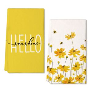 geeory kitchen towels for spring summer decor yellow daisy dish towels 18 x 26 inch ultra absorbent bar drying cloth hello sunshine hand towel for kitchen bathroom party home decorations set of 2