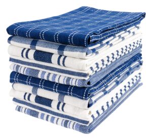 kaf home assorted flat kitchen towels | set of 10 dish towels, 100% cotton - 18 x 28 inches | ultra absorbent soft kitchen tea towels | perfect for cooking, cleaning, and drying hands (navy)