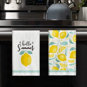 Artoid Mode Hello Summer Lemons Kitchen Dish Towels, 18 x 26 Inch Seasonal Summer Fruit Ultra Absorbent Drying Cloth Tea Towels for Cooking Baking Set of 2