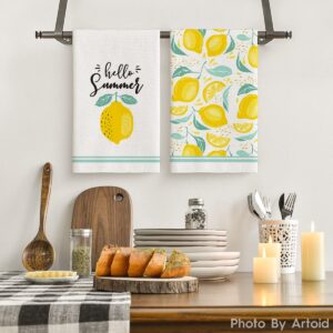 Artoid Mode Hello Summer Lemons Kitchen Dish Towels, 18 x 26 Inch Seasonal Summer Fruit Ultra Absorbent Drying Cloth Tea Towels for Cooking Baking Set of 2