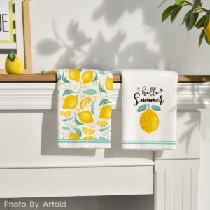 Artoid Mode Hello Summer Lemons Kitchen Dish Towels, 18 x 26 Inch Seasonal Summer Fruit Ultra Absorbent Drying Cloth Tea Towels for Cooking Baking Set of 2