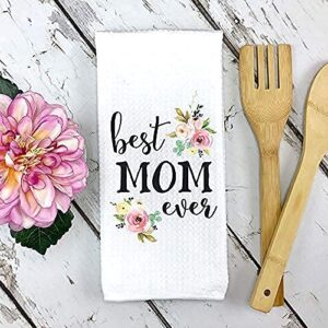 CANARY ROAD Best Mom Ever Towel | Waffle Weave Dish Towel | Mother Birthday Present | Gift for Mom | Mother's Day Gift | Mother Birthday Gift