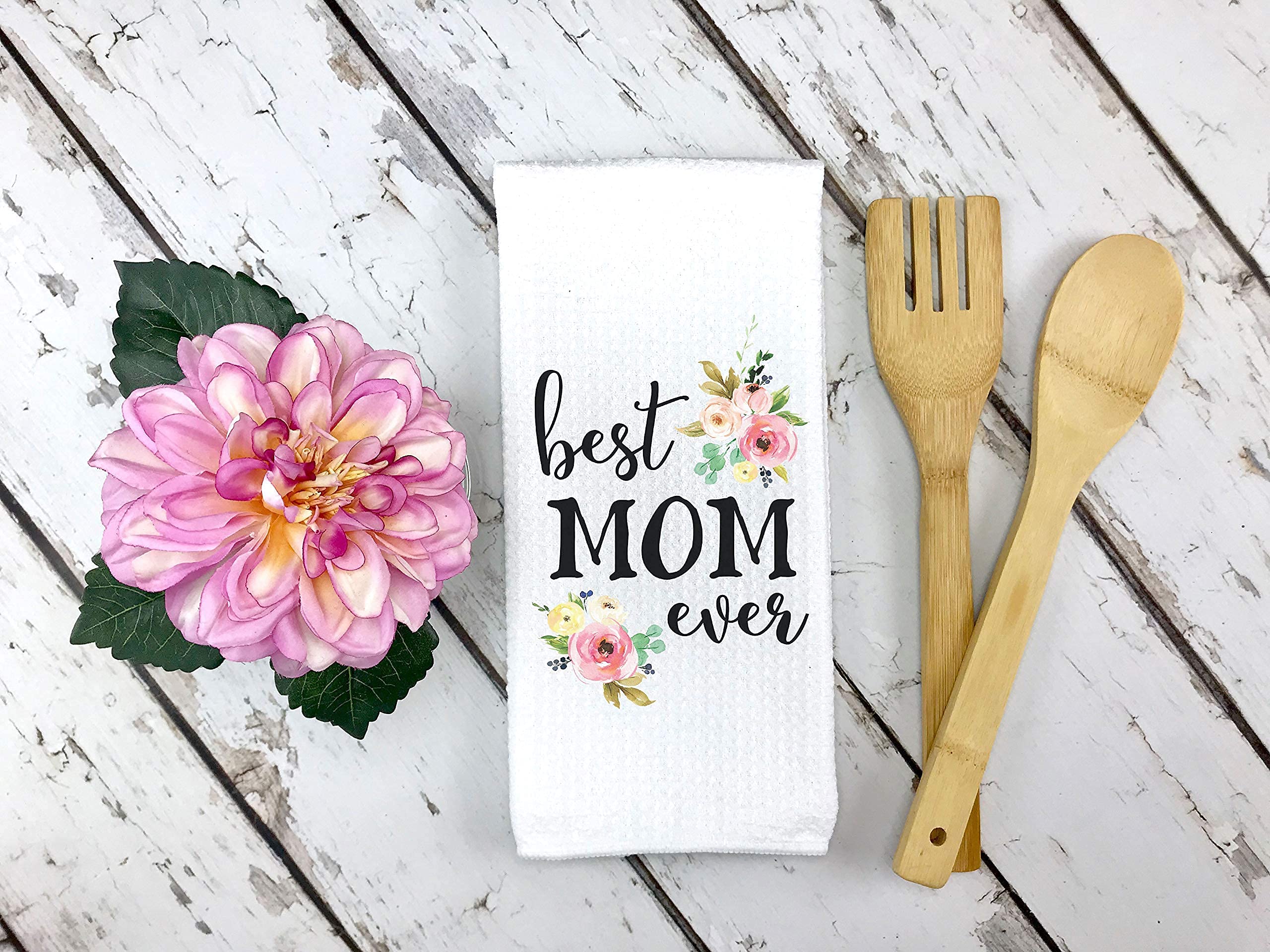 CANARY ROAD Best Mom Ever Towel | Waffle Weave Dish Towel | Mother Birthday Present | Gift for Mom | Mother's Day Gift | Mother Birthday Gift