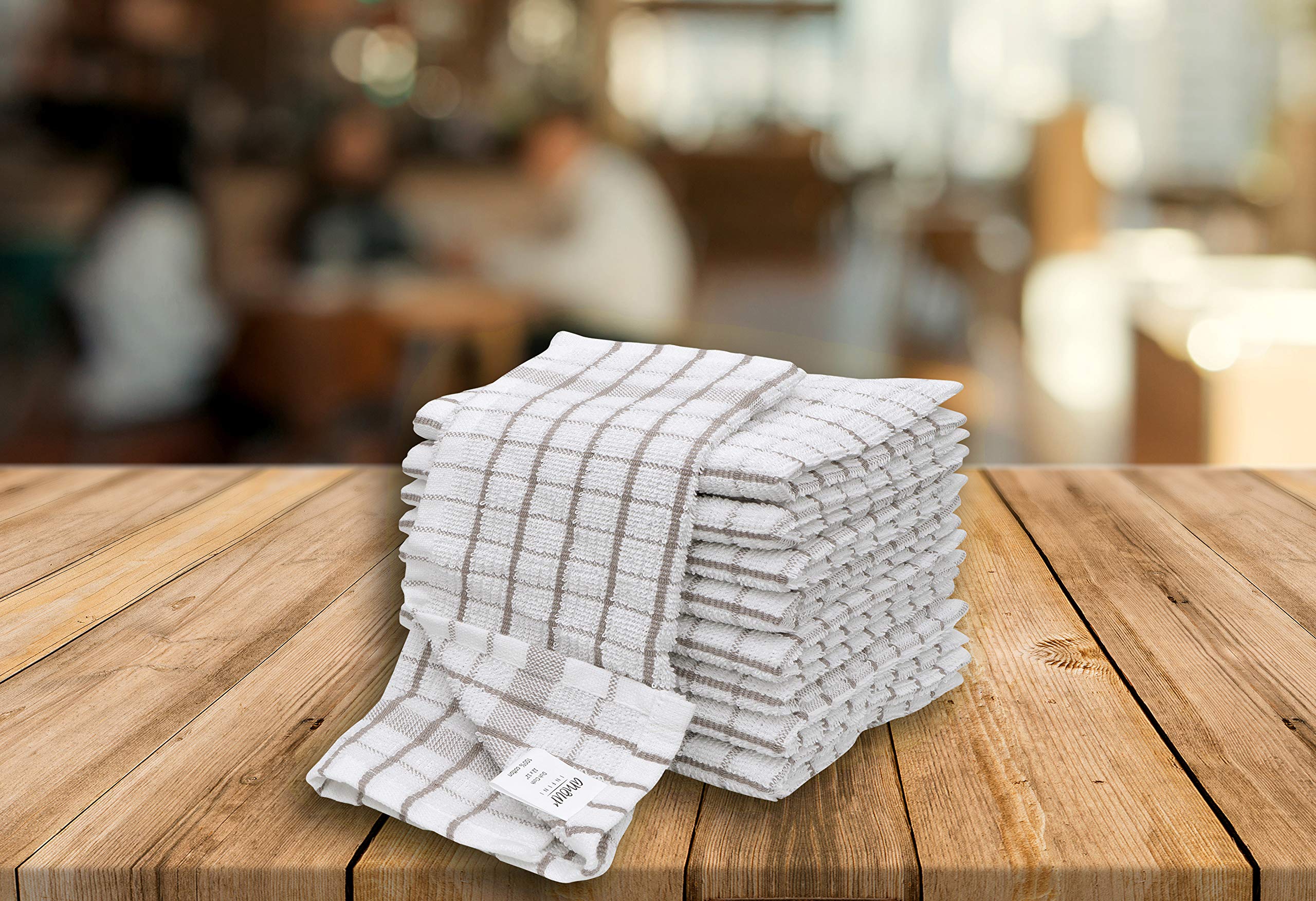 AMOUR INFINI Terry Grid Dish Cloths Pack of 8 Highly Absorbent, Quick Dry Dish Rags Super Soft Premium Kitchen Dish Cloth for Washing Dishes Dish (12x12 Inch - Beige)