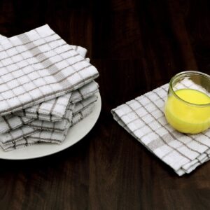 AMOUR INFINI Terry Grid Dish Cloths Pack of 8 Highly Absorbent, Quick Dry Dish Rags Super Soft Premium Kitchen Dish Cloth for Washing Dishes Dish (12x12 Inch - Beige)