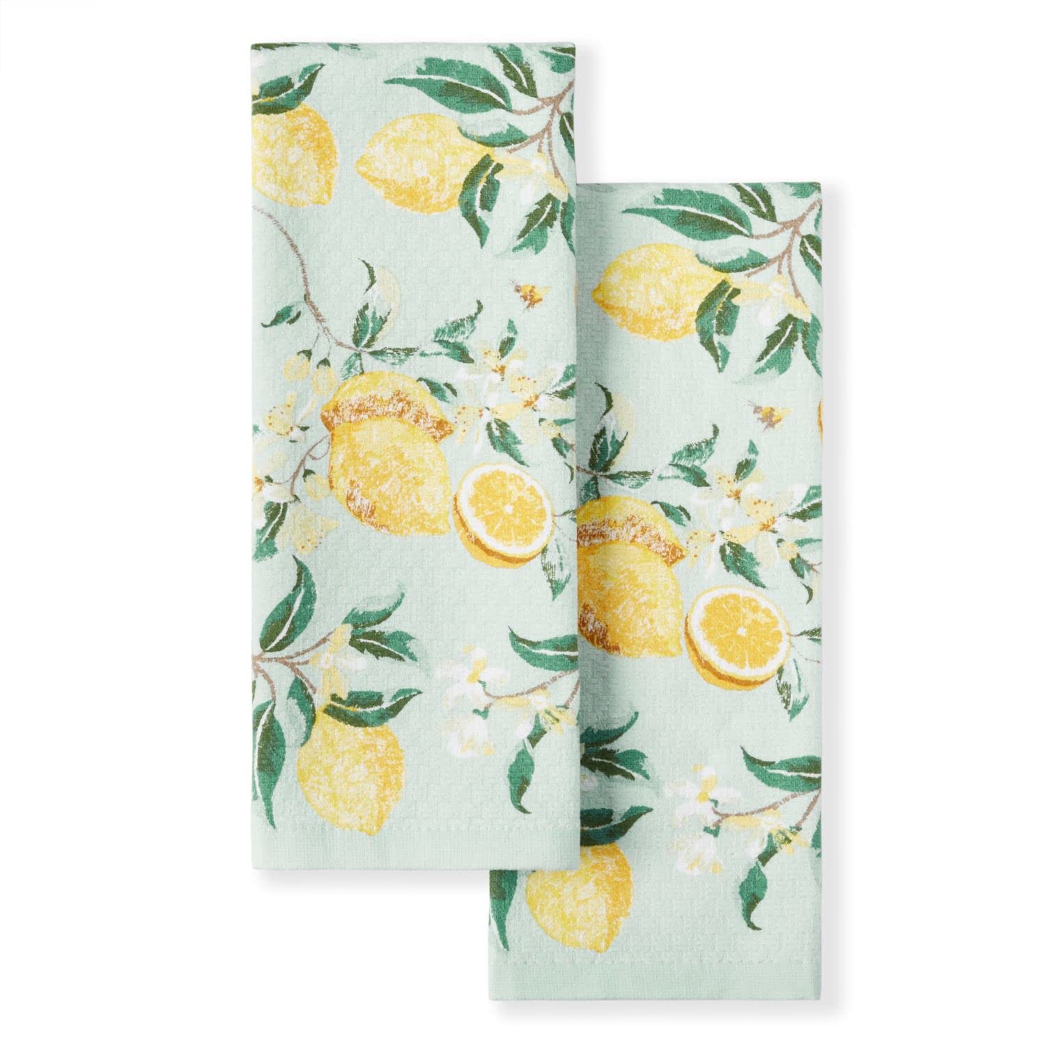 Martha Stewart Dual Purpose Kitchen Towel 2-Pack Set, Lemon Whimsy, 16"x28"