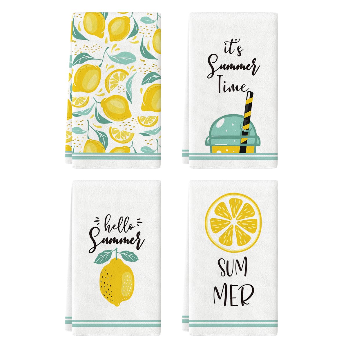 Artoid Mode It's Summer Time Lemons Kitchen Dish Towels, 18 x 26 Inch Seasonal Summer Fruit Ultra Absorbent Drying Cloth Tea Towels for Cooking Baking Set of 4