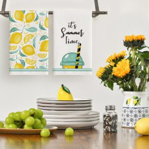 Artoid Mode It's Summer Time Lemons Kitchen Dish Towels, 18 x 26 Inch Seasonal Summer Fruit Ultra Absorbent Drying Cloth Tea Towels for Cooking Baking Set of 4