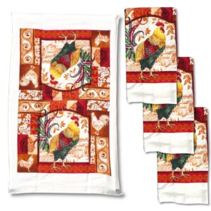 lobyn value packs 4 pack absorbent lightweight kitchen dish towels 15x25 cotton poly (red rooster)