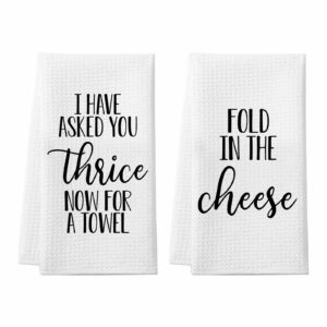 saukore fold in the cheese kitchen towels, 2 pack waffle weave dish towels tv show merchandise gift, funny bathroom hand towels, birthday christmas housewarming gifts for sc fans