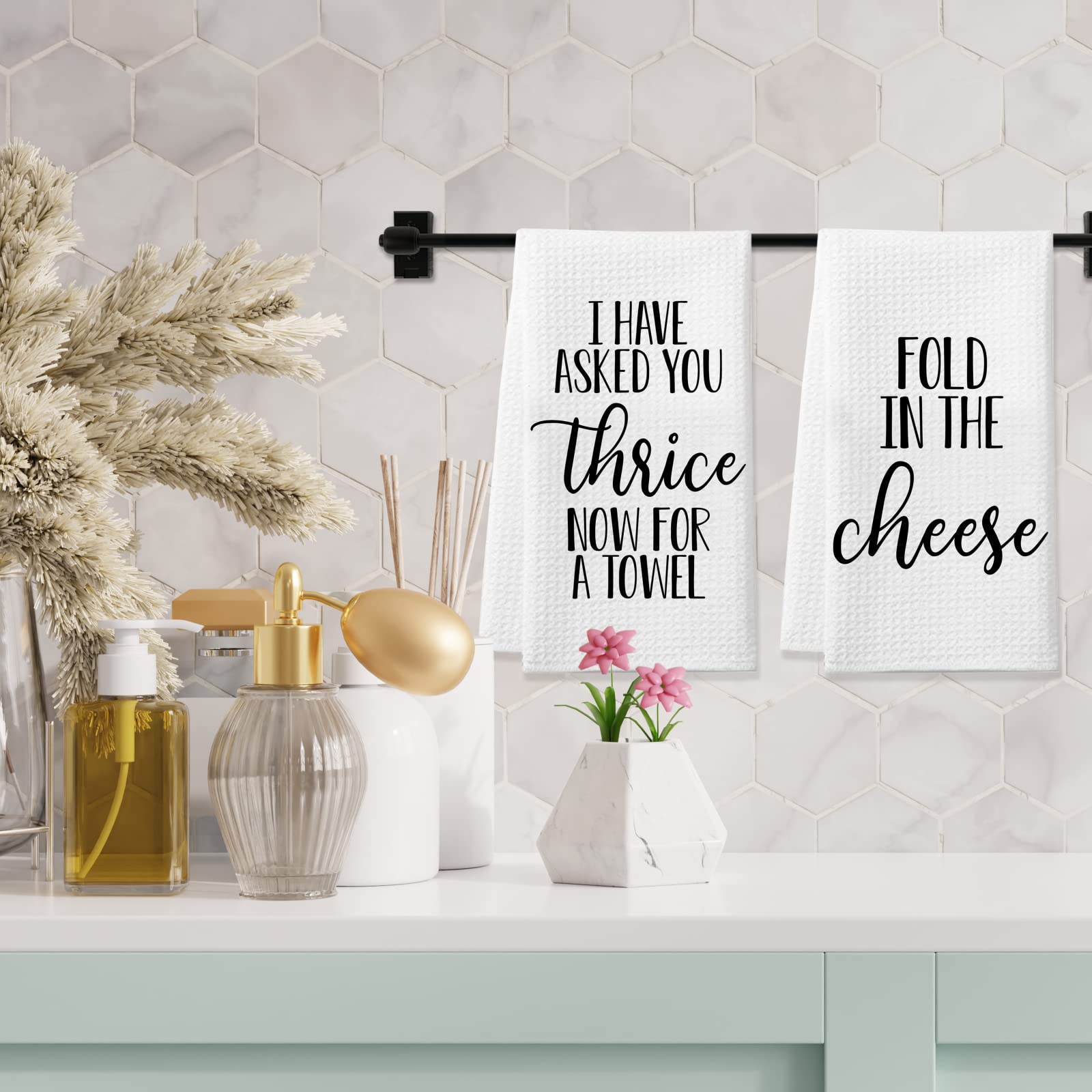 Saukore Fold in The Cheese Kitchen Towels, 2 Pack Waffle Weave Dish Towels TV Show Merchandise Gift, Funny Bathroom Hand Towels, Birthday Christmas Housewarming Gifts for SC Fans