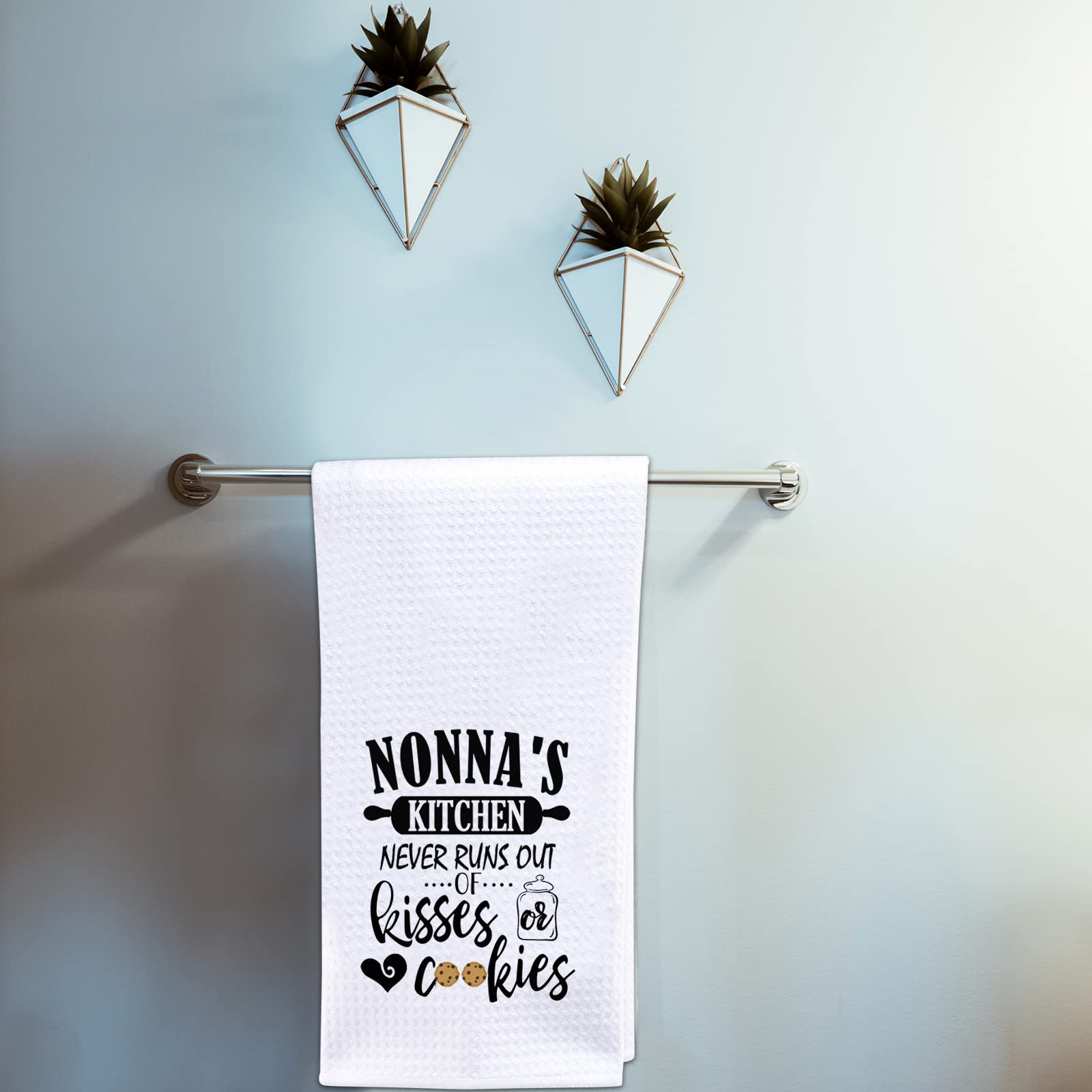 POFULL Nonna Gifts Grandma Nonna Kitchen Decor Nonna's Kitchen Never Runs Out of Kisses and Cookies Dish Towel (Nonna Towel)