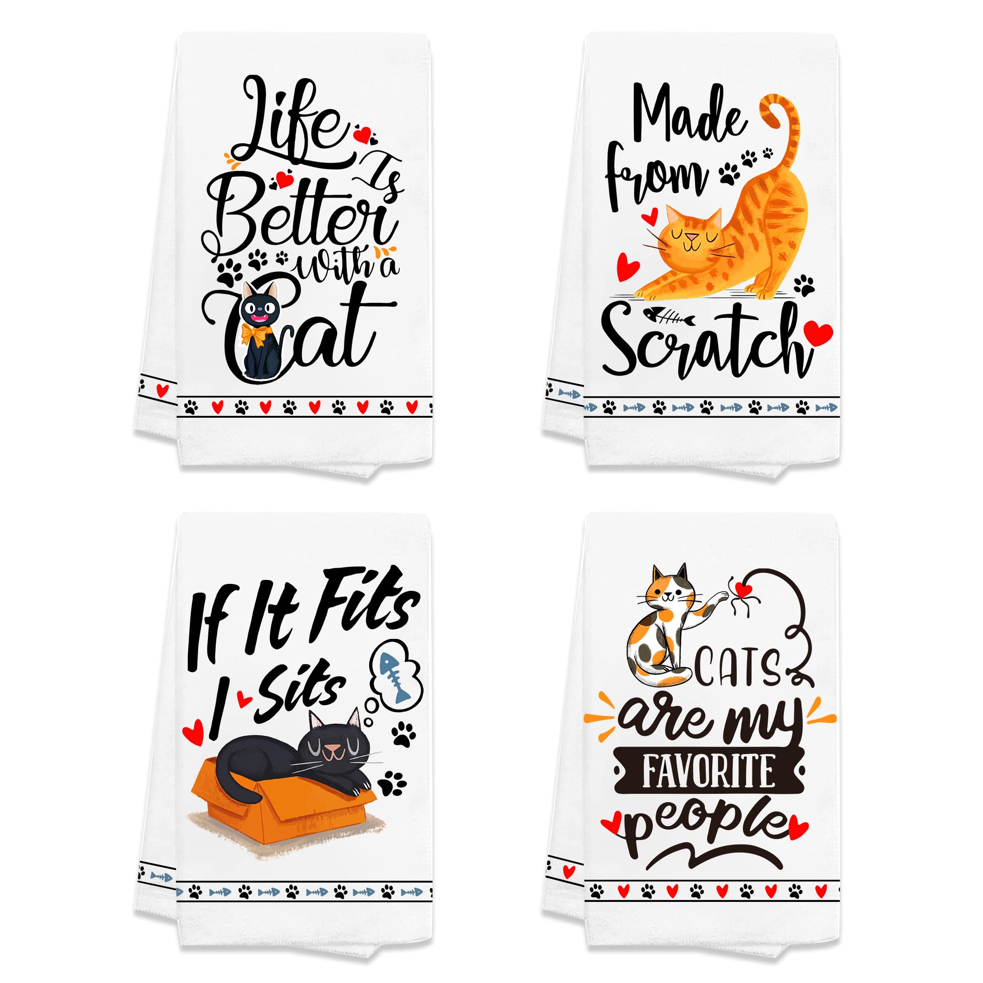 Pinatas Funny Cat Kitchen Towels Decorative Set of 4,Housewarming Gifts,Cat Lover Gifts for Women,Cat Hand Towels for Kitchen,Cat Dish Towels,Tea Towel,Cat Kitchen Decor