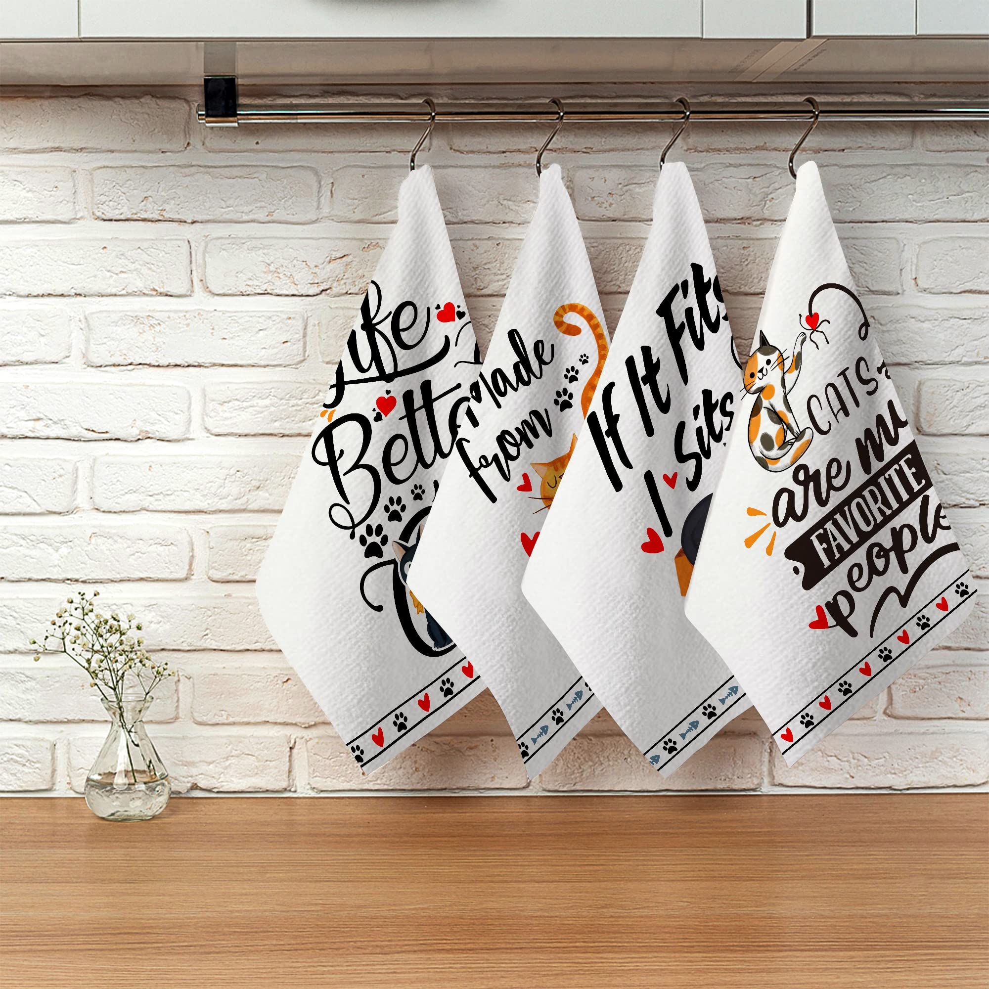 Pinatas Funny Cat Kitchen Towels Decorative Set of 4,Housewarming Gifts,Cat Lover Gifts for Women,Cat Hand Towels for Kitchen,Cat Dish Towels,Tea Towel,Cat Kitchen Decor