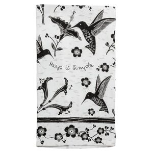 karma gifts black and white boho tea towel, cotton, hummingbird 18" x 22"