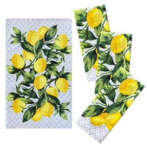 franco kitchen designers set of 4 decorative soft and absorbent cotton dish towels, 15 in x 25 in, citrus lemons