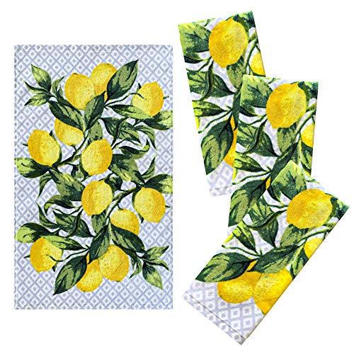 Franco Kitchen Designers Set of 4 Decorative Soft and Absorbent Cotton Dish Towels, 15 in x 25 in, Citrus Lemons