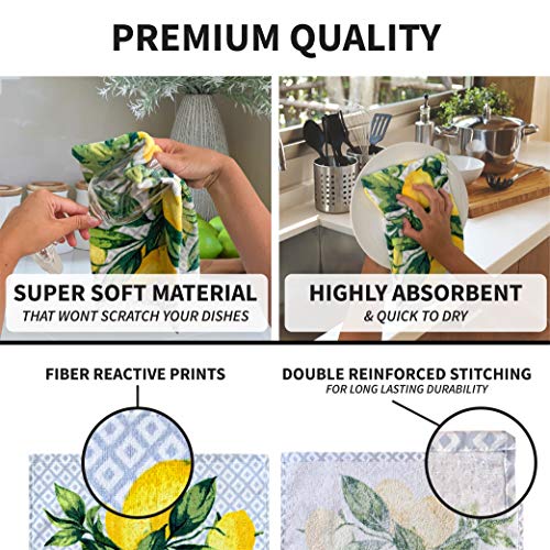 Franco Kitchen Designers Set of 4 Decorative Soft and Absorbent Cotton Dish Towels, 15 in x 25 in, Citrus Lemons