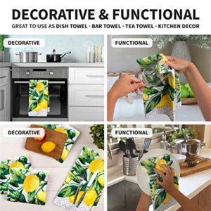 Franco Kitchen Designers Set of 4 Decorative Soft and Absorbent Cotton Dish Towels, 15 in x 25 in, Citrus Lemons