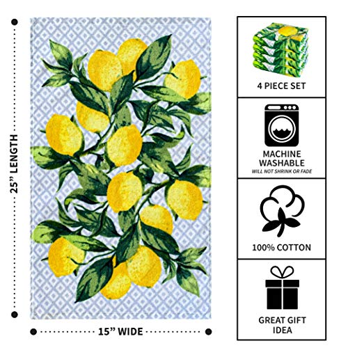 Franco Kitchen Designers Set of 4 Decorative Soft and Absorbent Cotton Dish Towels, 15 in x 25 in, Citrus Lemons
