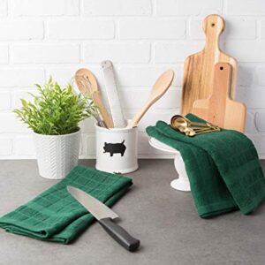 DII Basic Terry Collection Windowpane Dishtowel Set, 16x26, Dark Green Solid, 4 Piece