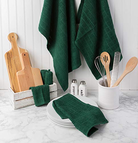 DII Basic Terry Collection Windowpane Dishtowel Set, 16x26, Dark Green Solid, 4 Piece