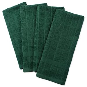 DII Basic Terry Collection Windowpane Dishtowel Set, 16x26, Dark Green Solid, 4 Piece