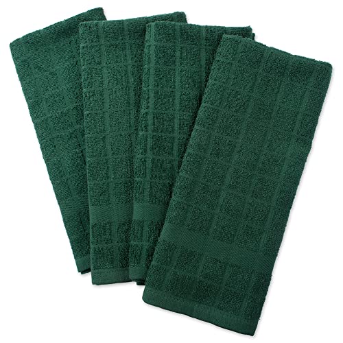 DII Basic Terry Collection Windowpane Dishtowel Set, 16x26, Dark Green Solid, 4 Piece