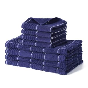 glynniss kitchen towels and dishcloths set, four dish towels 16x26 inches, four absorbent dish cloths for washing dishes 12x12 inches, cleaning and drying for everyday use pack of 8 (blue)