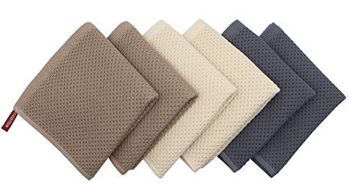 Mia'sDream Natural Cotton Tidy Dish Cloths Rags,Waffle Weave Kitchen Towels and Dishcloths Sets, Soft and Absorbent Hand Towel Washcloths, 12inchx12inch 6 Pack (Multi Color)