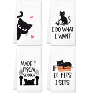 vansolinne cute cats microfiber bath towels set of 4, 18in x 24in, perfect for cat lovers, housewarming gifts