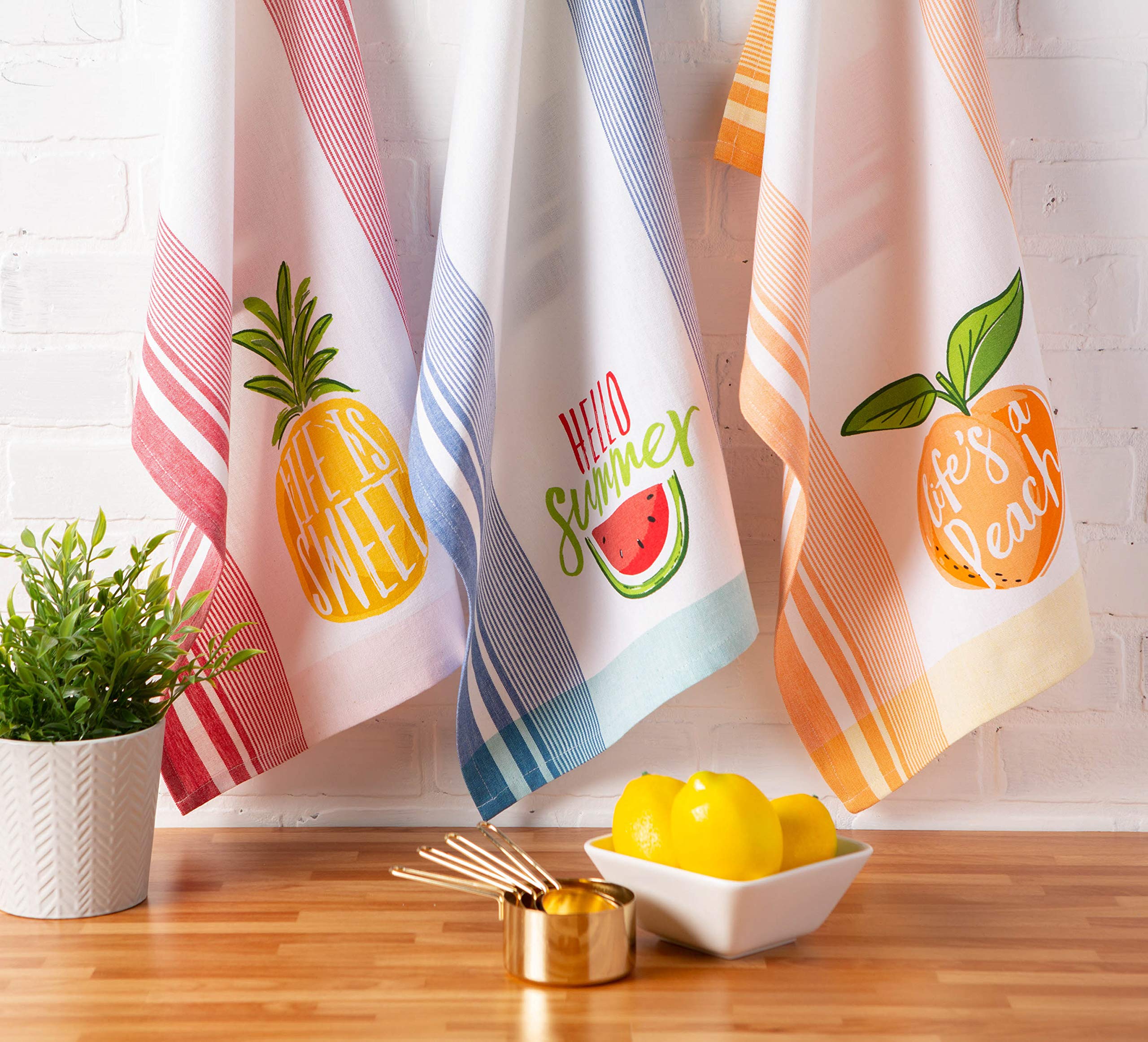 DII Watermelon Collection Kitchen, Dishtowel Set, Hello Summer 3 Piece