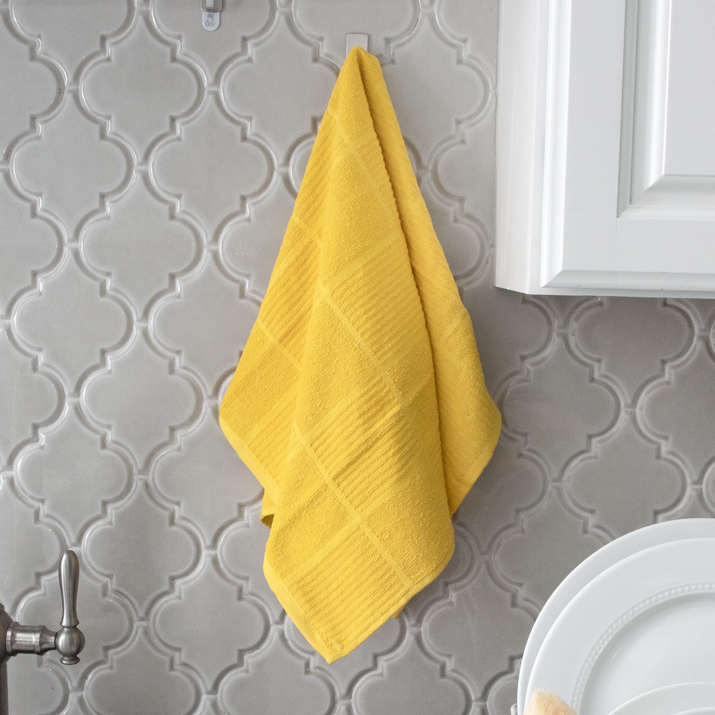 T-Fal Textiles 10943 Color Parquet Design 100-Percent Cotton Kitchen Dish Towel, Lemon, Solid-Single