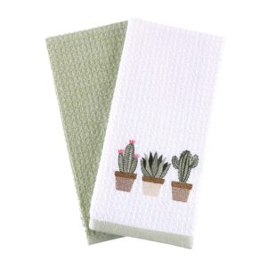 Hiera Home Kitchen Towels - Ultra Soft Cotton and Super Absorbent Dish Towels for Kitchen, Large Kitchen Towel 24x16 Inches, Natural Cotton Dish Towels Pack of 2 (Cactus)