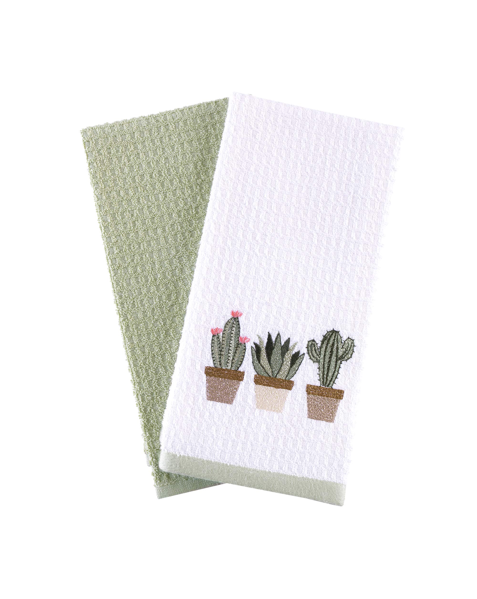 Hiera Home Kitchen Towels - Ultra Soft Cotton and Super Absorbent Dish Towels for Kitchen, Large Kitchen Towel 24x16 Inches, Natural Cotton Dish Towels Pack of 2 (Cactus)