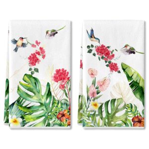 lebsitey hummingbird geranium flower bird kitchen towel, 2 pack kitchen towel, absorbent drying tea towel for cooking baking, 18 x 28 (hummingbird geranium)