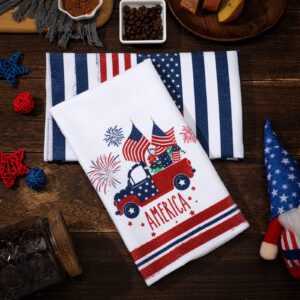 4 Pcs 4th of July Patriotic Kitchen Towels American Flag Stars Dish Towels Independence Day Hand Towel Red White and Blue Tea Towels for Kitchen Housewarming Gifts Memorial Day Home, 15.7" x 23.6"