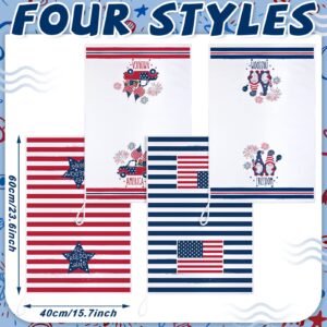 4 Pcs 4th of July Patriotic Kitchen Towels American Flag Stars Dish Towels Independence Day Hand Towel Red White and Blue Tea Towels for Kitchen Housewarming Gifts Memorial Day Home, 15.7" x 23.6"