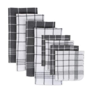 dii waffle weave kitchen collection, 100% cotton, kitchen set, gray 8 piece