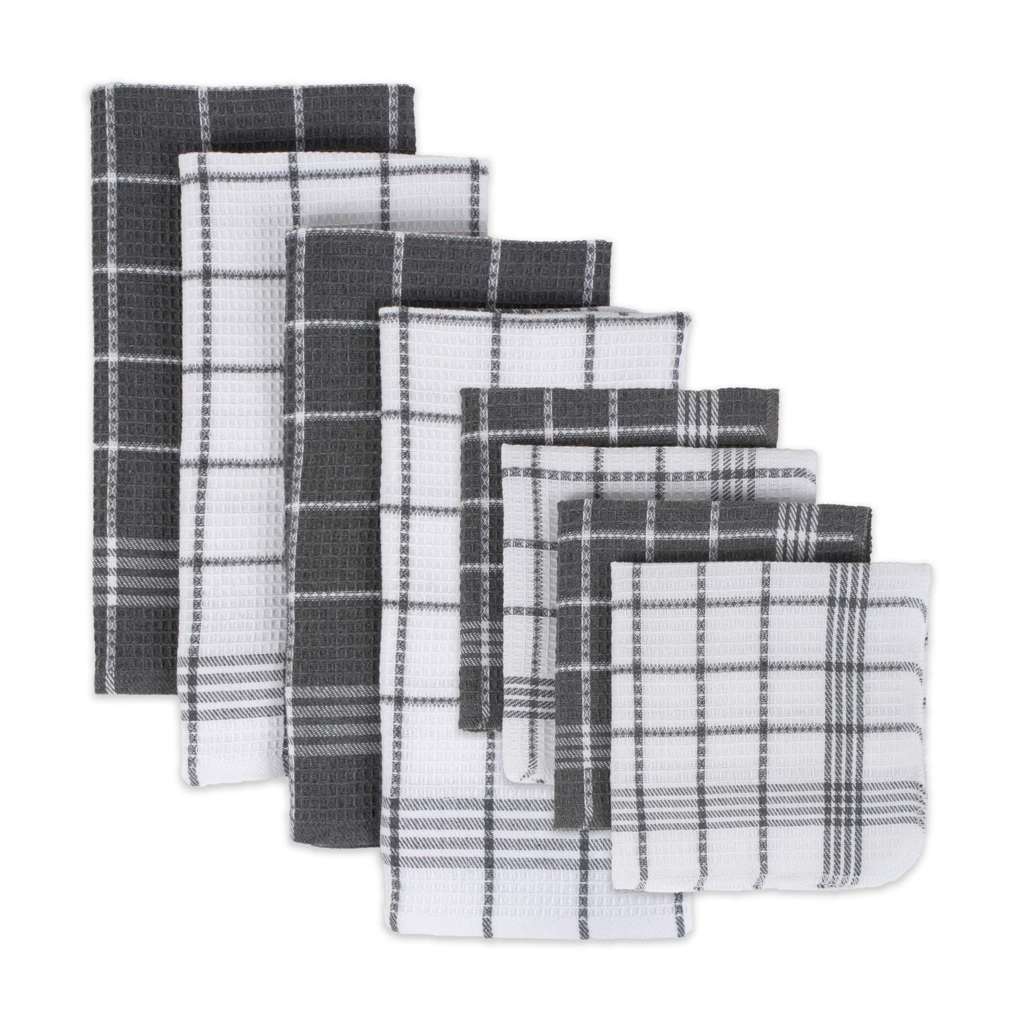 DII Waffle Weave Kitchen Collection, 100% Cotton, Kitchen Set, Gray 8 Piece