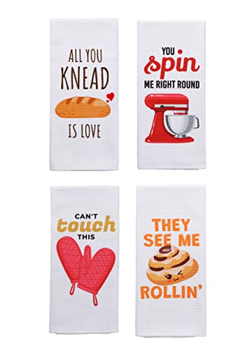 Microfiber Dish Towels Funny Kitchen Towel Set of 4 - Best Housewarming Gifts for New Home Kitchen, Tea Towels for Kitchen Funny, Mom Kitchen Gifts, Baking Themed Dish Towels with Sayings