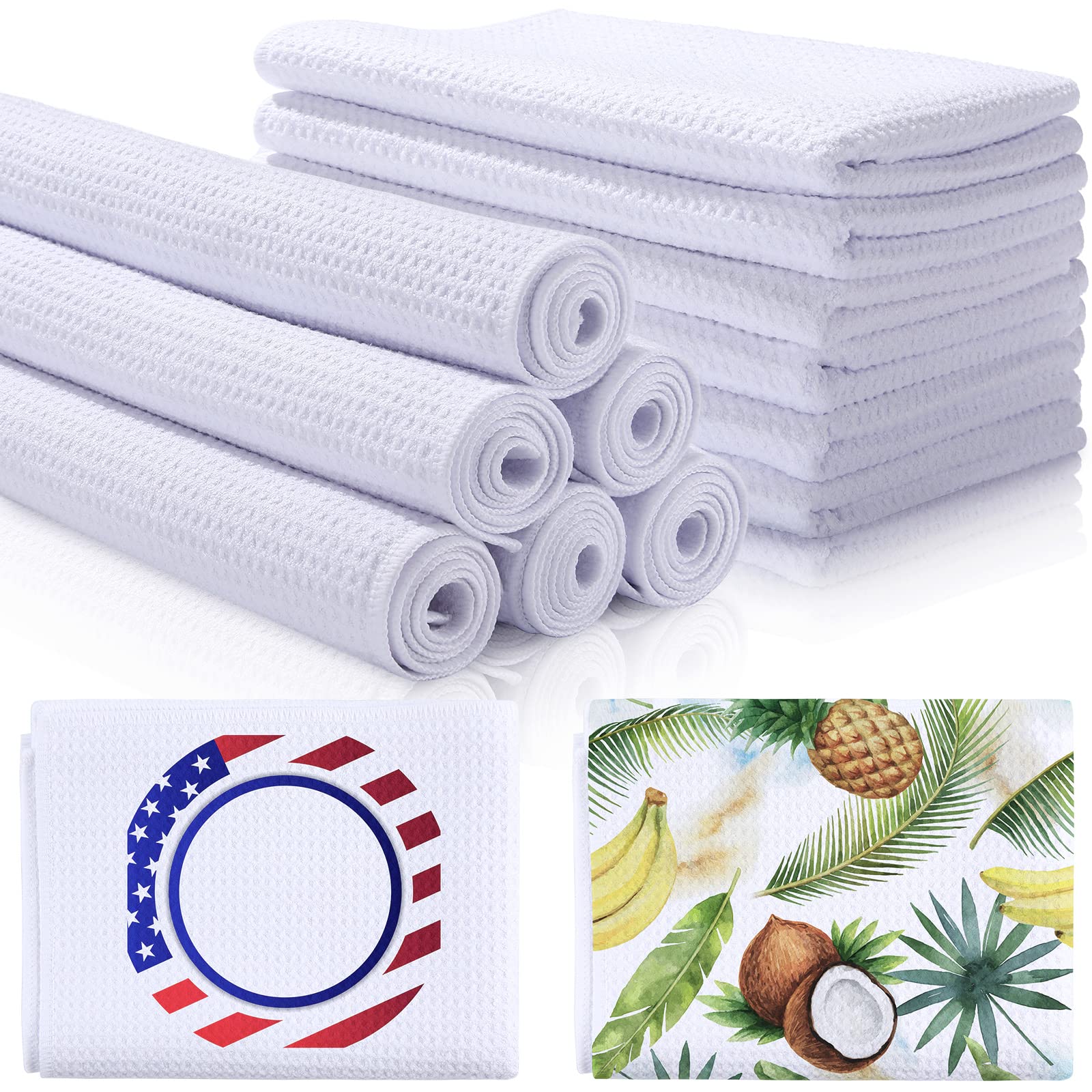 Breling Sublimation White Towels Waffle Weave Kitchen Towels 24 x 16 Inch Dish Towels Microfiber Dish Drying Towel Absorbent Tea Towels (6 Pieces)