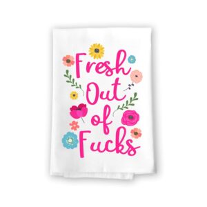 Honey Dew Gifts, Fresh Out of Fucks, 27 x 27 Inch, Made in USA, Cotton Flour Sack Towel, Bathroom Hand Towels, Funny Floral Flowers Dish Towels, Adult Humor Kitchen Towels, Inappropriate Gifts